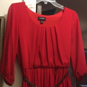 A.Byer Red Dress with Brown Belt. Size Small.